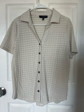 Fred David Cream Textured Short Sleeve Button-Up